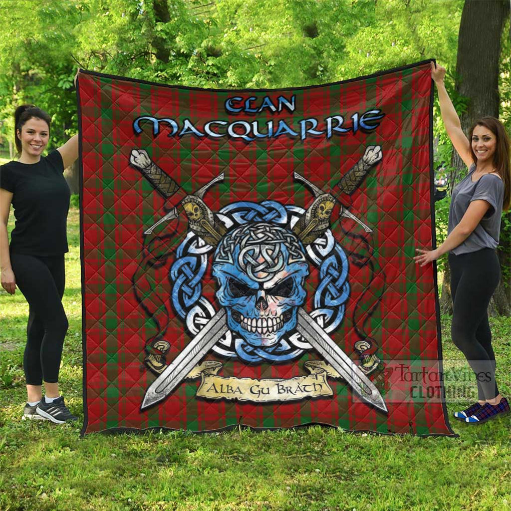 Tartan Vibes Clothing MacQuarrie (McQuarrie) Tartan Quilt with Celtic Skull Alba Gu Brath Style