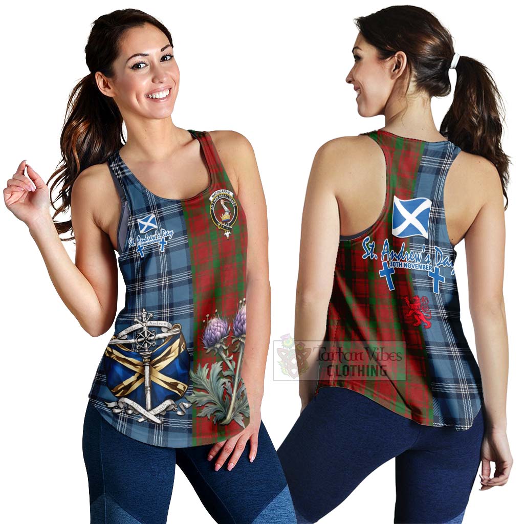 Tartan Vibes Clothing MacQuarrie (McQuarrie) Tartan Women's Racerback Tanks Happy St. Andrew's Day Half Tartan Style