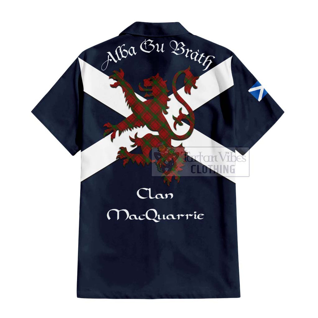 Tartan Vibes Clothing MacQuarrie (McQuarrie) Tartan Lion Rampant Short Sleeve Button Shirt – Proudly Display Your Heritage with Alba Gu Brath and Clan Name