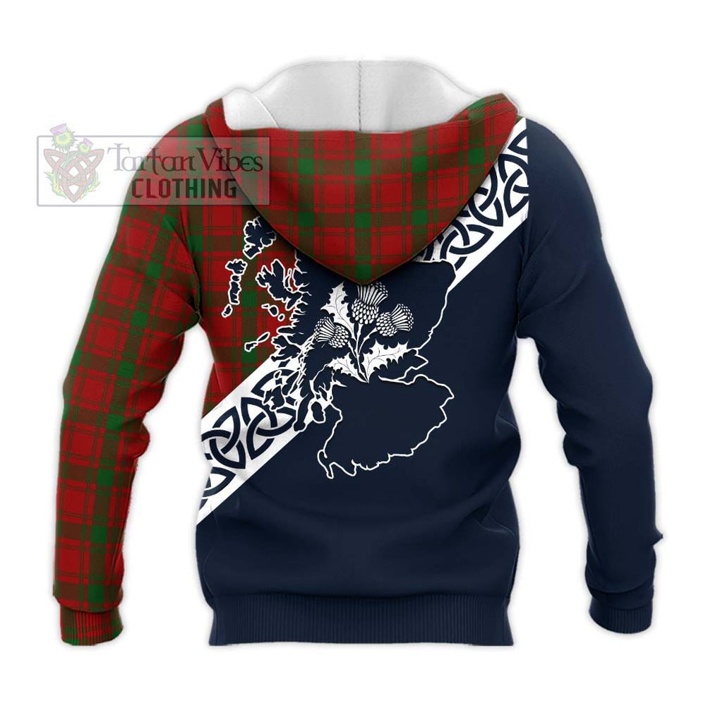 Tartan Vibes Clothing MacQuarrie (McQuarrie) Tartan Knitted Hoodie Featuring Thistle and Scotland Map