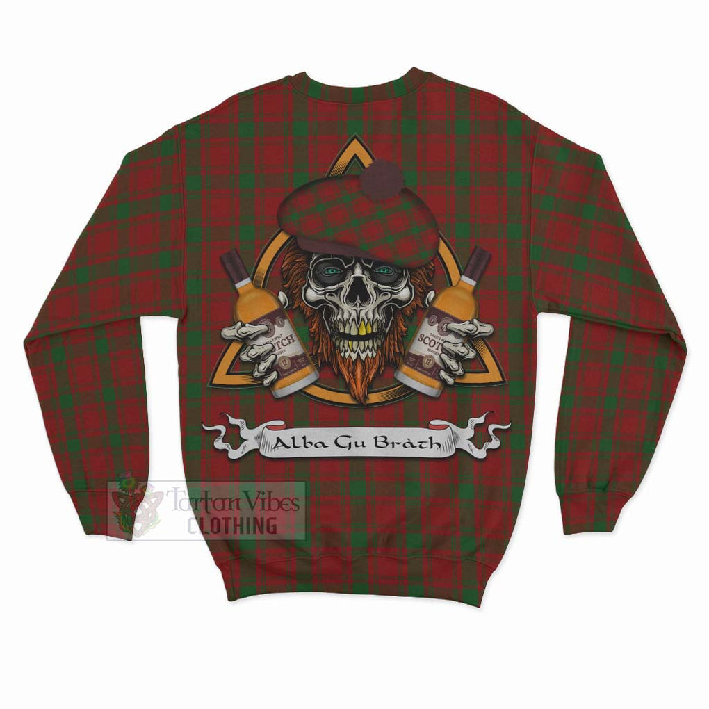 Tartan Vibes Clothing MacQuarrie (McQuarrie) Tartan Sweatshirt with Family Crest and Bearded Skull Holding Bottles of Whiskey