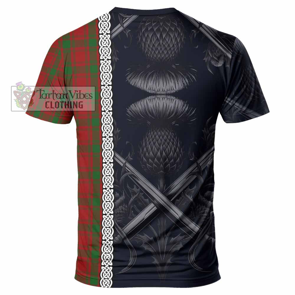 Tartan Vibes Clothing MacQuarrie (McQuarrie) Tartan T-Shirt with Family Crest Cross Sword Thistle Celtic Vibes