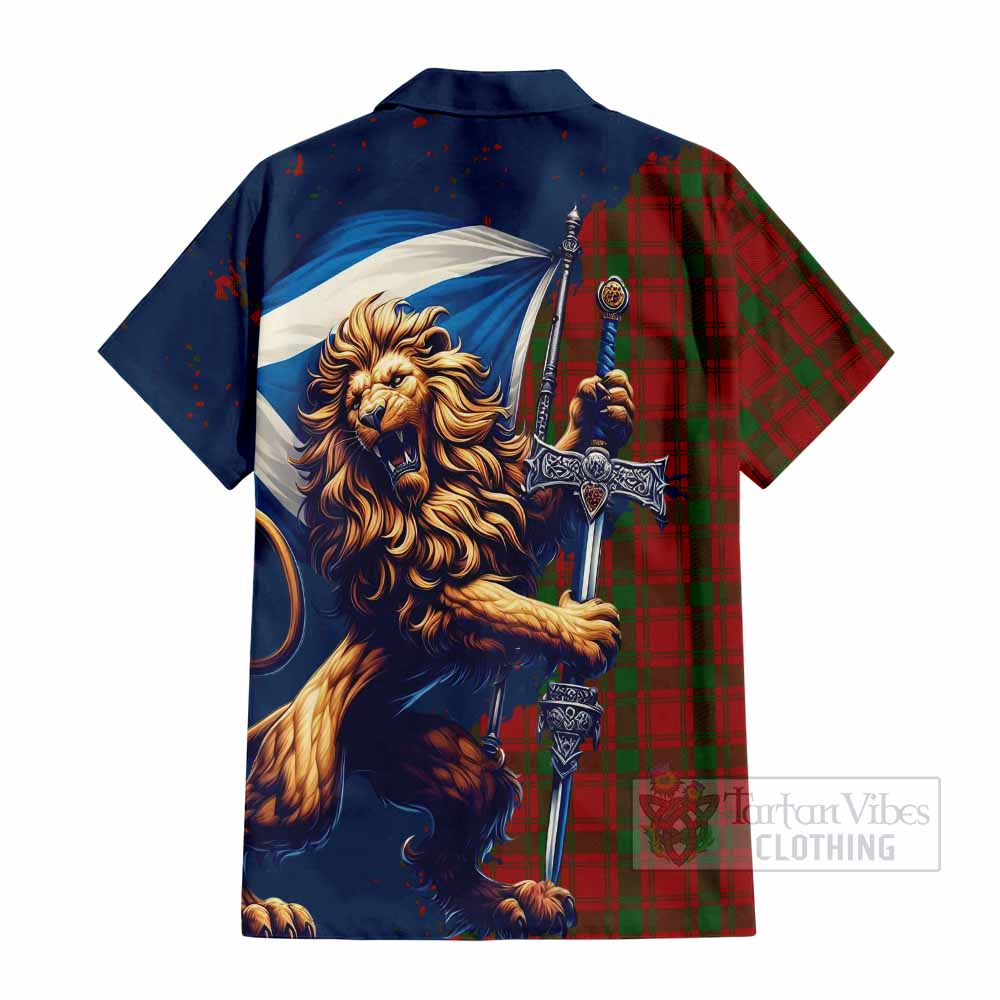 Tartan Vibes Clothing MacQuarrie (McQuarrie) Tartan Family Crest Short Sleeve Button Shirt with Scottish Majestic Lion