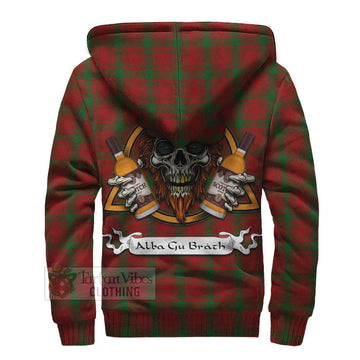 MacQuarrie (McQuarrie) Tartan Sherpa Hoodie with Family Crest and Bearded Skull Holding Bottles of Whiskey