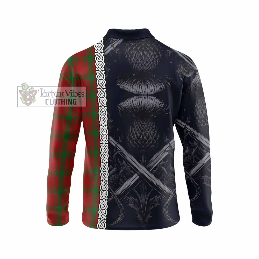 Tartan Vibes Clothing MacQuarrie (McQuarrie) Tartan Long Sleeve Polo Shirt with Family Crest Cross Sword Thistle Celtic Vibes