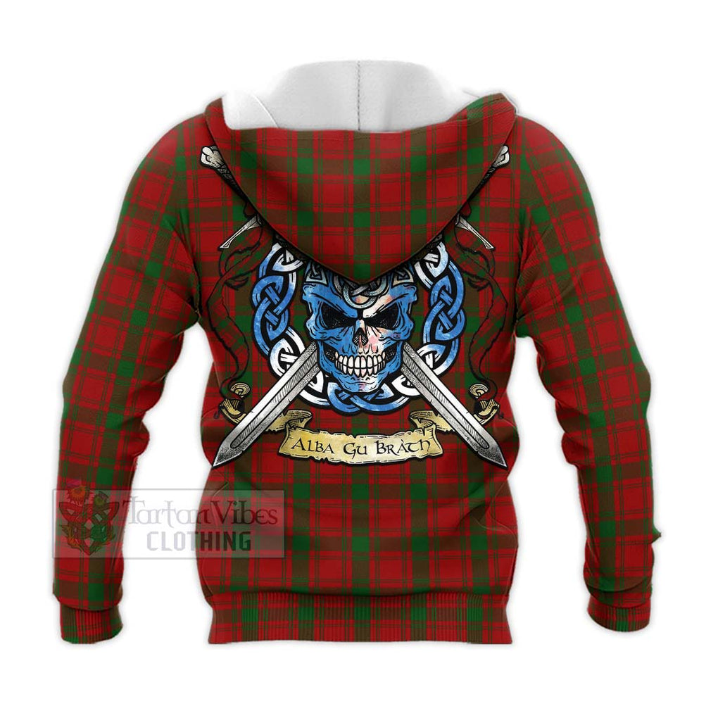 Tartan Vibes Clothing MacQuarrie (McQuarrie) Tartan Knitted Hoodie with Family Crest Celtic Skull Style