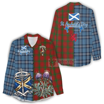 MacQuarrie (McQuarrie) Tartan Women's Casual Shirt Happy St. Andrew's Day Half Tartan Style