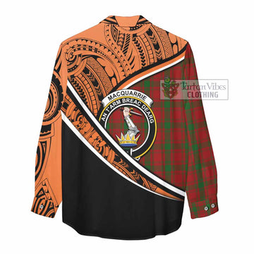 MacQuarrie (McQuarrie) Crest Tartan Women's Casual Shirt with Polynesian Vibes Style - Orange Version