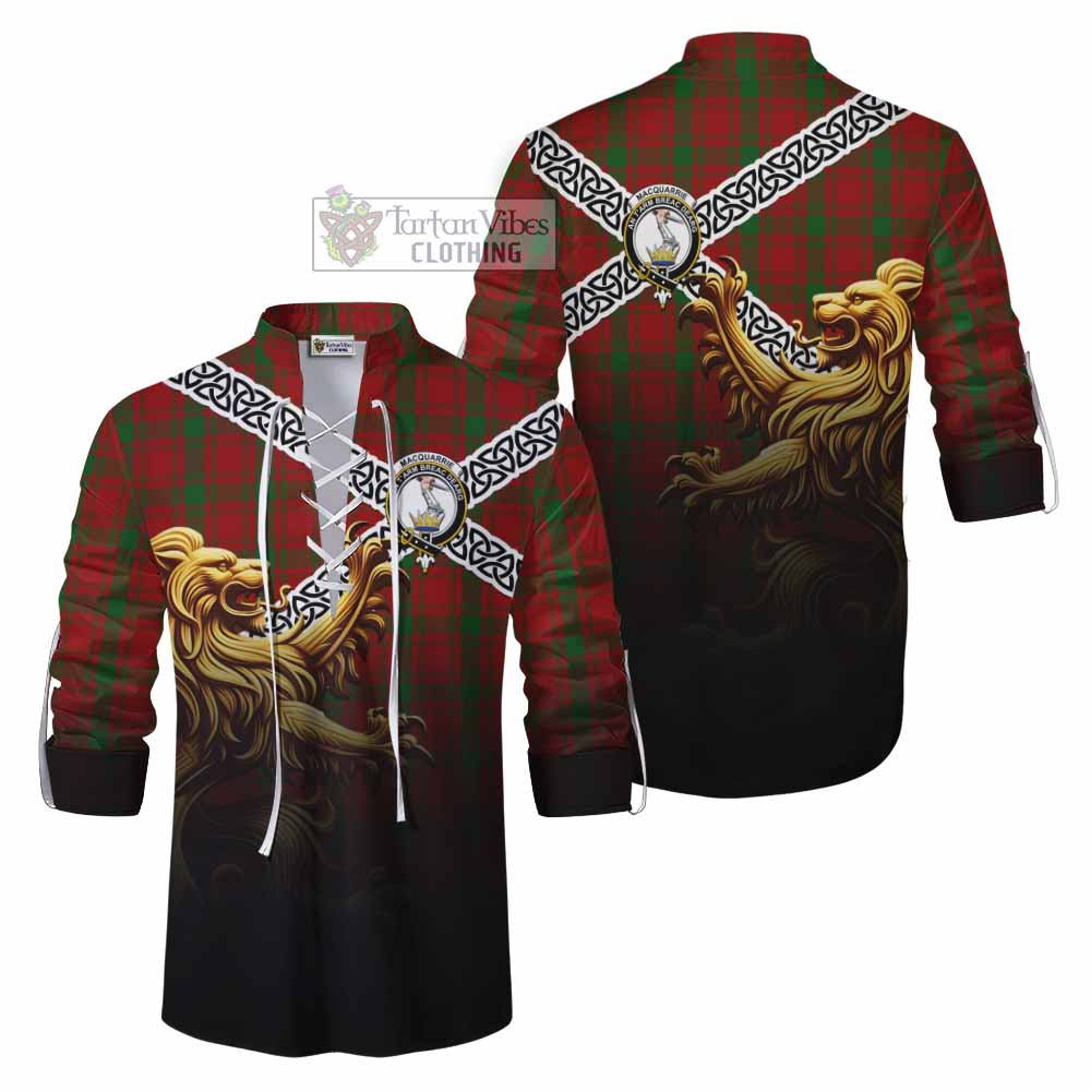 MacQuarrie (McQuarrie) Crest Tartan Ghillie Kilt Shirt with Golden Lion Emblem Celtic Style - Tartan Vibes Clothing