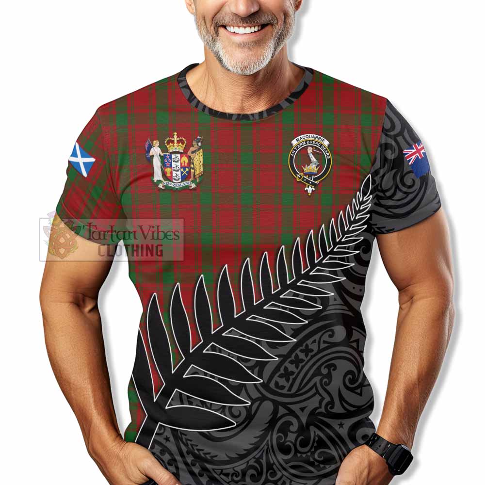 Tartan Vibes Clothing MacQuarrie (McQuarrie) Crest Tartan T-Shirt with New Zealand Silver Fern Half Style