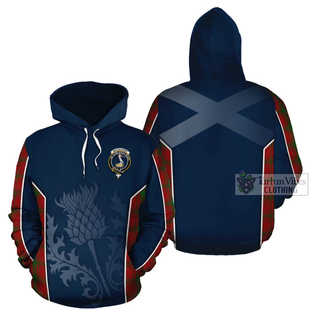 Tartan Vibes Clothing MacQuarrie (McQuarrie) Tartan Cotton Hoodie with Family Crest and Scottish Thistle Vibes Sport Style