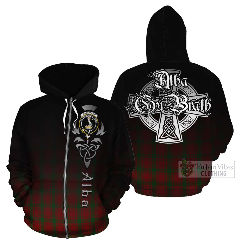 Tartan Vibes Clothing MacQuarrie (McQuarrie) Tartan Cotton Hoodie Featuring Alba Gu Brath Family Crest Celtic Inspired