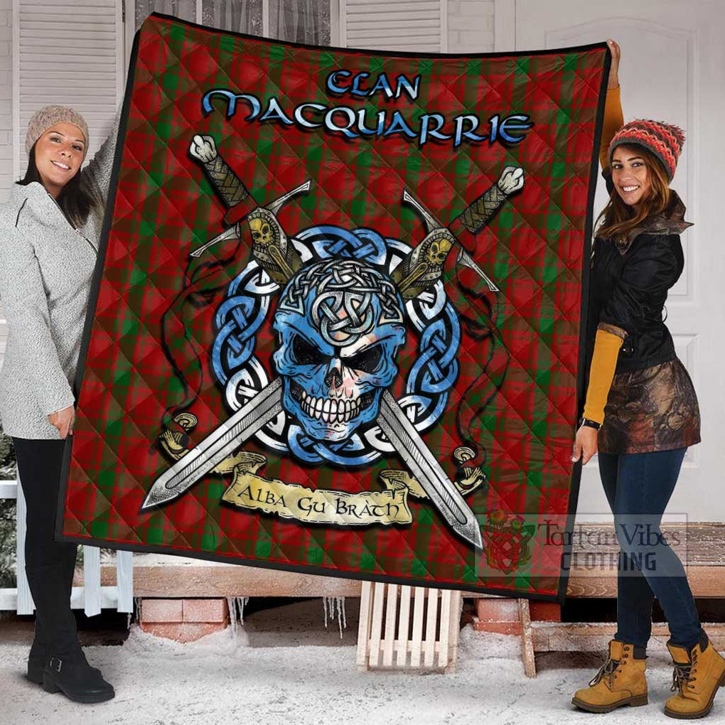 Tartan Vibes Clothing MacQuarrie (McQuarrie) Tartan Quilt with Celtic Skull Alba Gu Brath Style