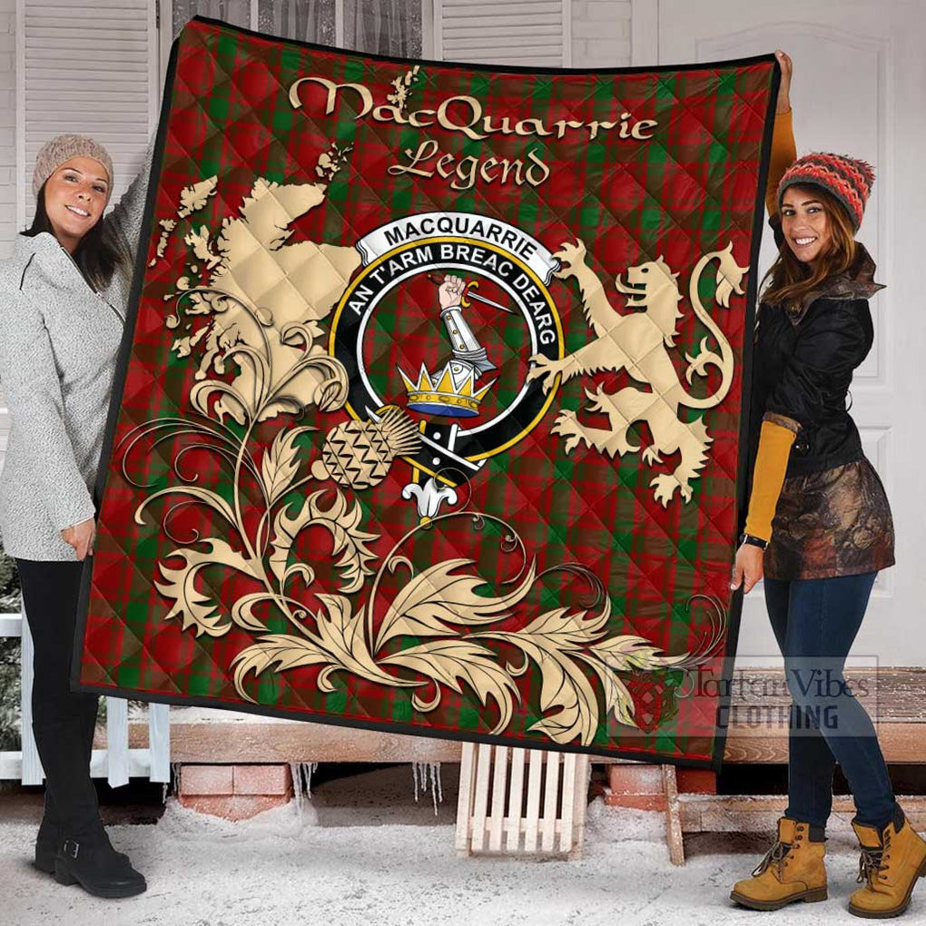 Tartan Vibes Clothing MacQuarrie (McQuarrie) Tartan Quilt with Family Crest and Scottish Symbol Style