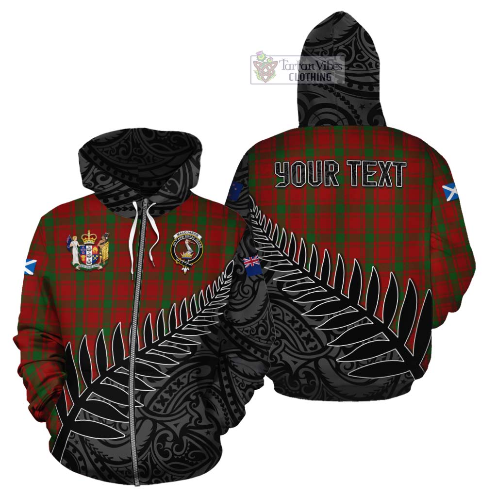 Tartan Vibes Clothing MacQuarrie (McQuarrie) Crest Tartan Cotton Hoodie with New Zealand Silver Fern Half Style