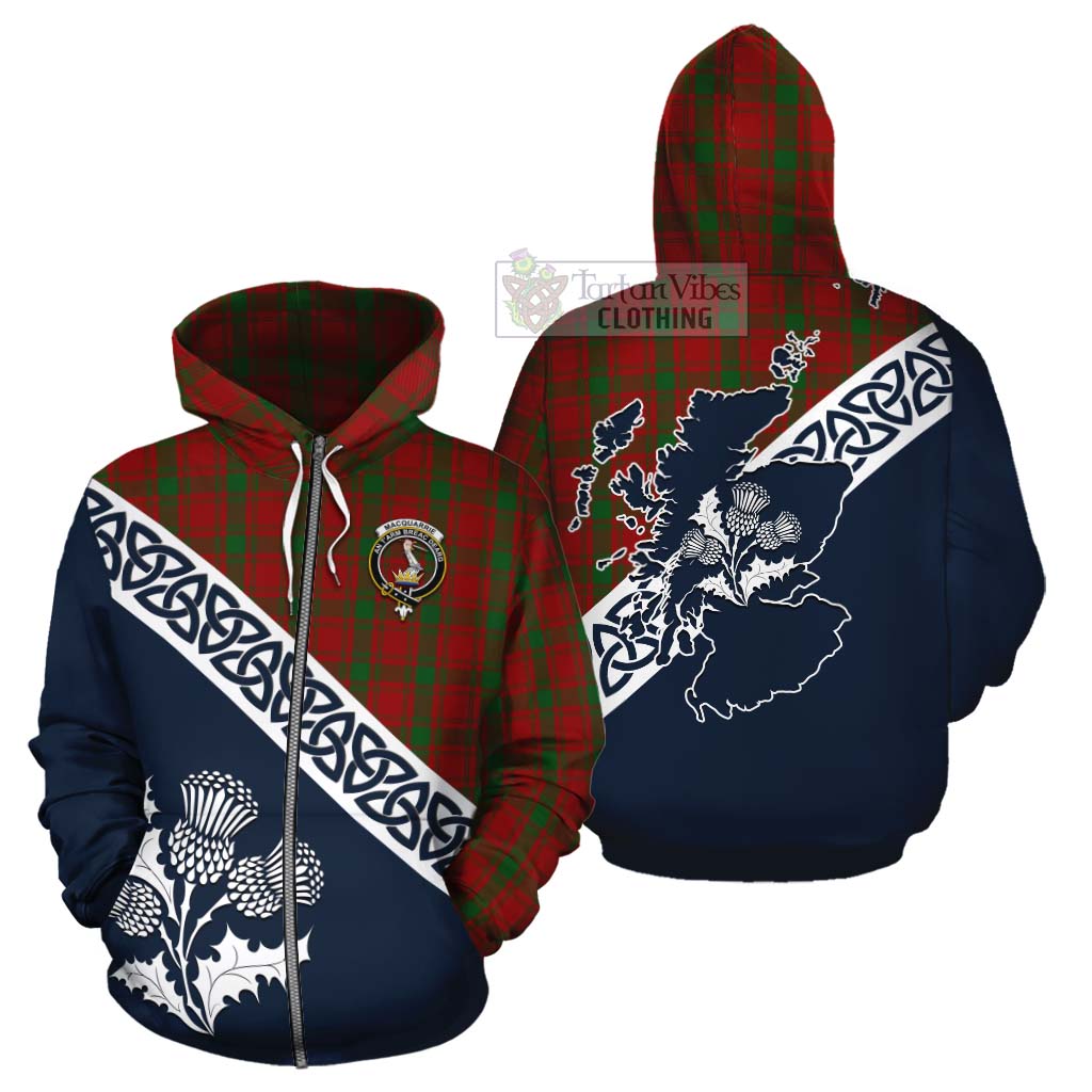 Tartan Vibes Clothing MacQuarrie (McQuarrie) Tartan Cotton Hoodie Featuring Thistle and Scotland Map