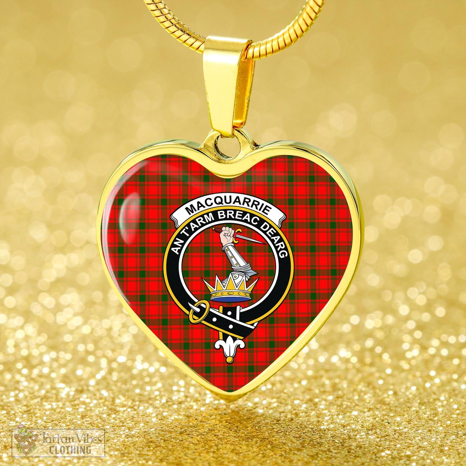 Tartan Vibes Clothing MacQuarrie Modern Tartan Heart Necklace with Family Crest