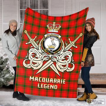 MacQuarrie Modern Tartan Blanket with Clan Crest and the Golden Sword of Courageous Legacy