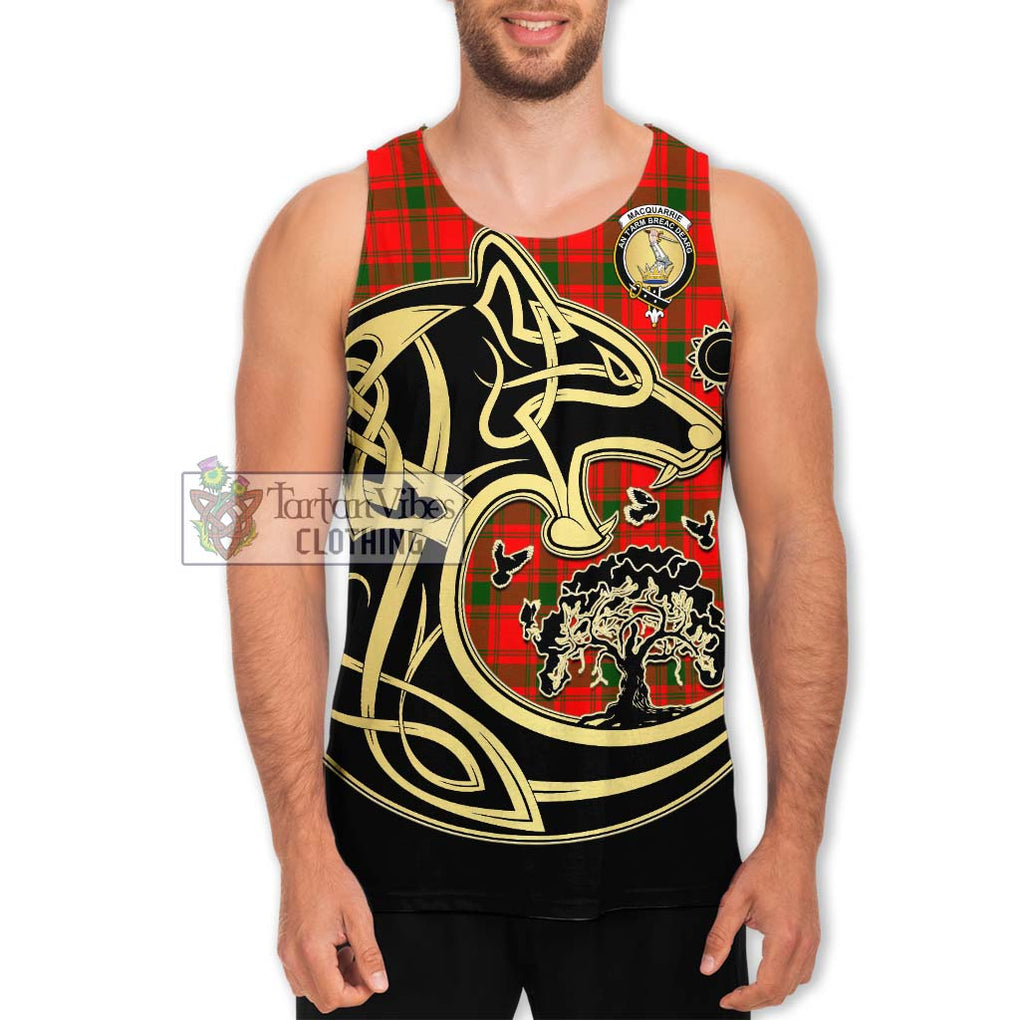 MacQuarrie Modern Tartan Men's Tank Top with Family Crest Celtic Wolf Style Men - Tartan Vibes Clothing