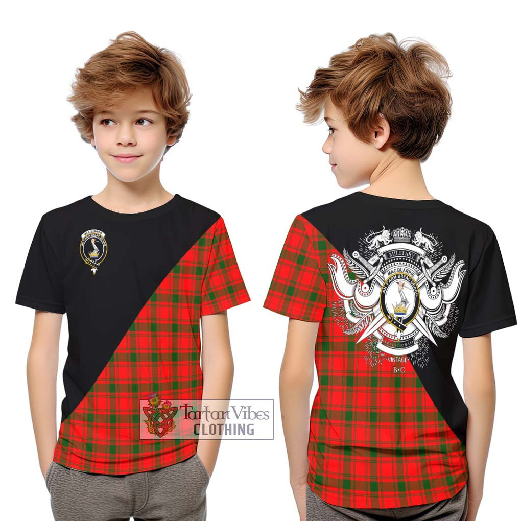 MacQuarrie Modern Tartan Kid T-Shirt with Family Crest and Military Logo Style Youth XL Size14 - Tartanvibesclothing Shop