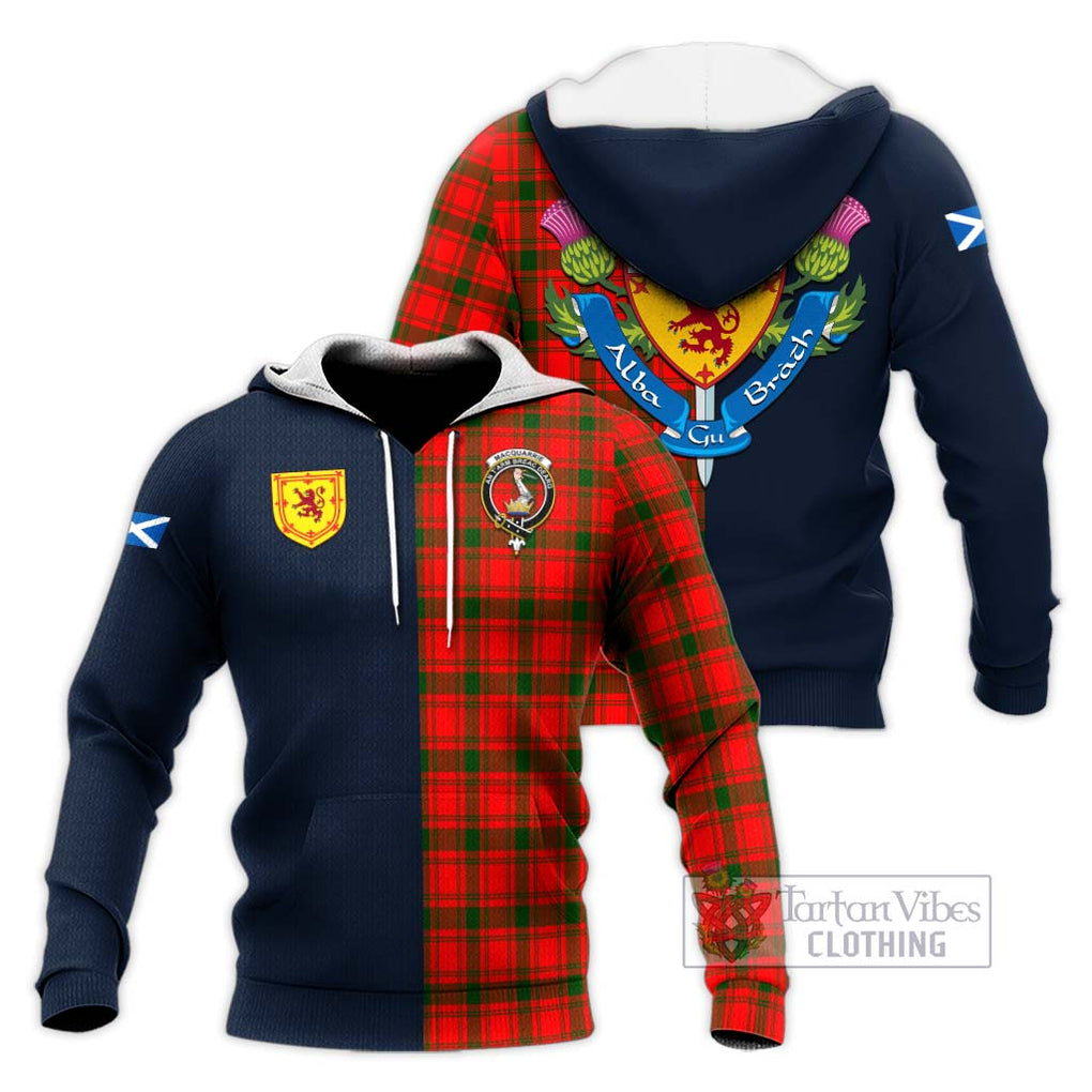 Tartan Vibes Clothing MacQuarrie Modern Tartan Knitted Hoodie with Scottish Lion Royal Arm Half Style