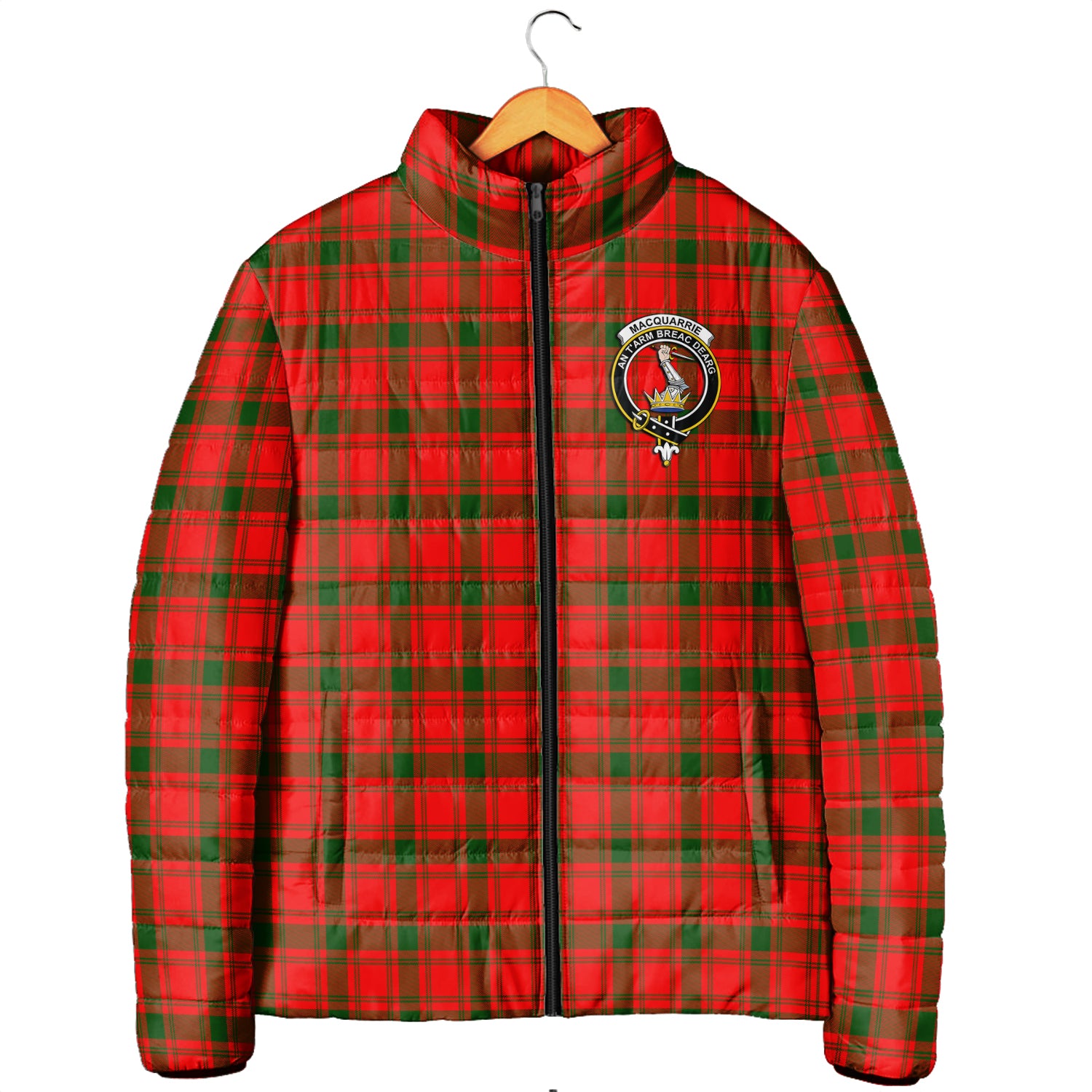 MacQuarrie Modern Tartan Padded Jacket with Family Crest Men's Padded Jacket - Tartan Vibes Clothing