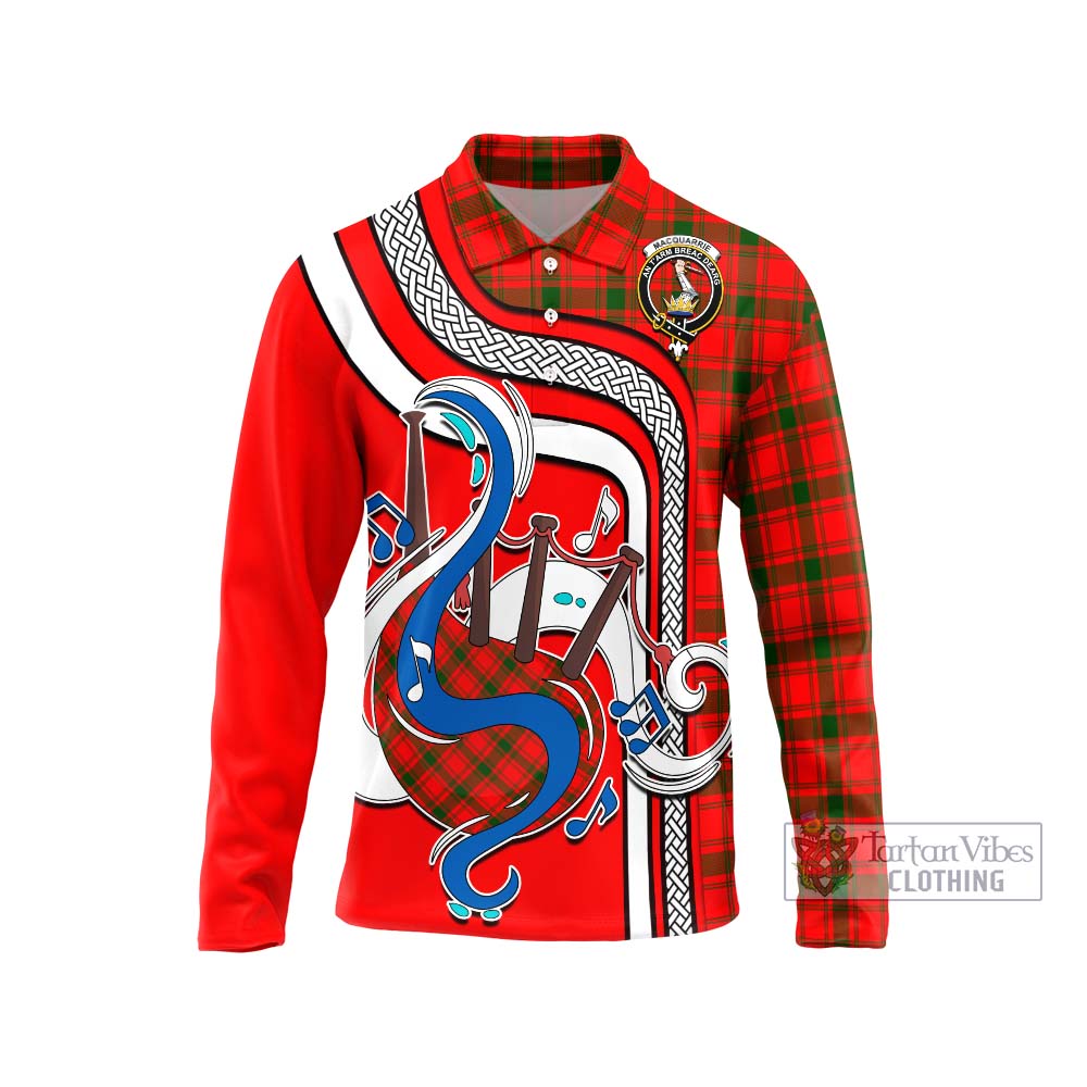 Tartan Vibes Clothing MacQuarrie Modern Tartan Long Sleeve Polo Shirt with Epic Bagpipe Style