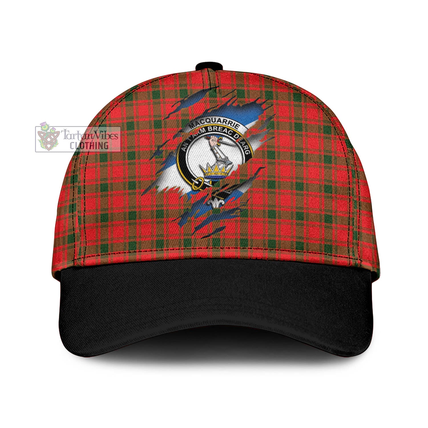 Tartan Vibes Clothing MacQuarrie Modern Tartan Classic Cap with Family Crest In Me Style