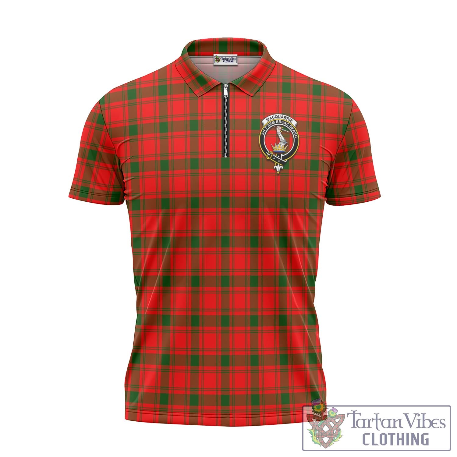 Tartan Vibes Clothing MacQuarrie Modern Tartan Zipper Polo Shirt with Family Crest