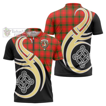 MacQuarrie Modern Tartan Zipper Polo Shirt with Family Crest and Celtic Symbol Style
