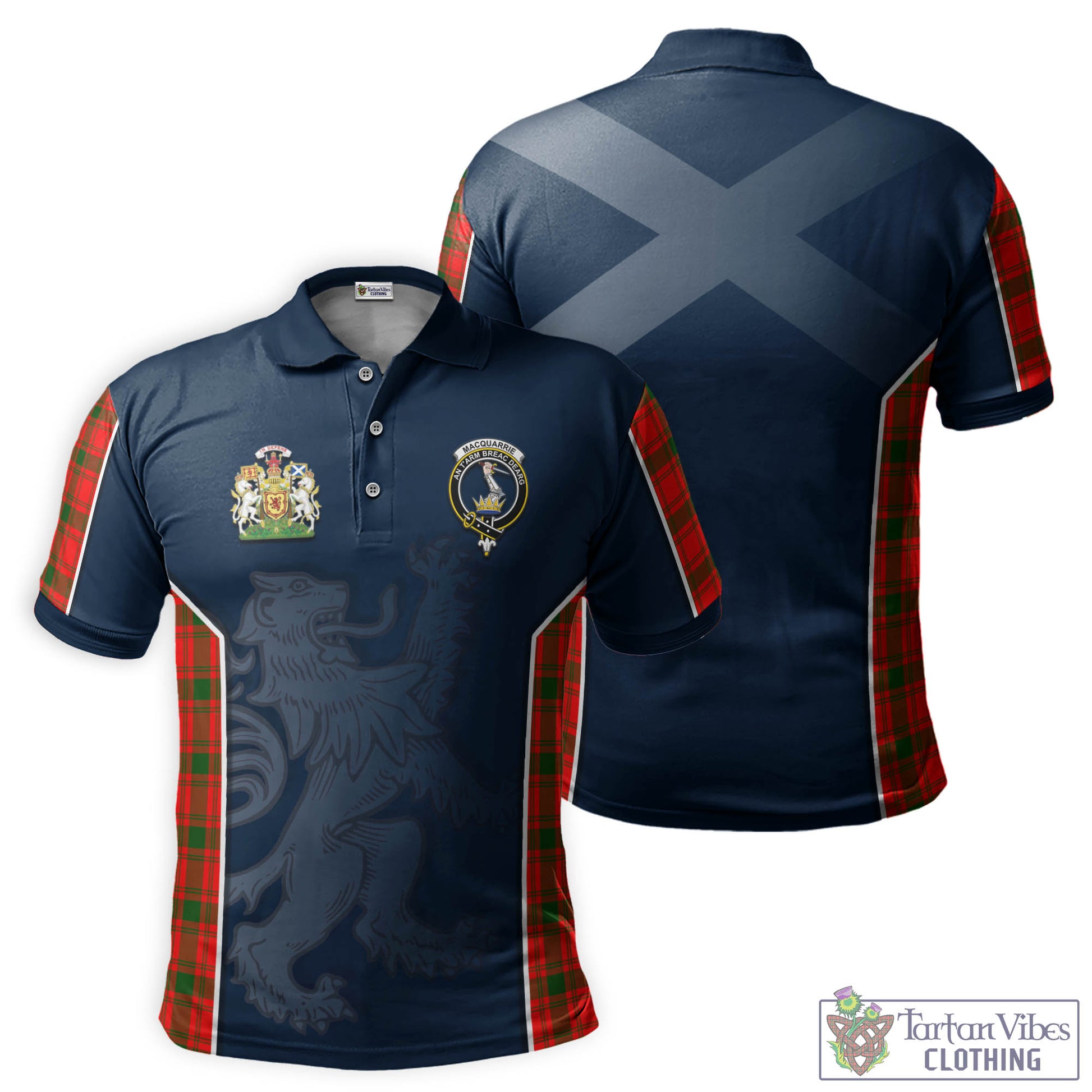 Tartan Vibes Clothing MacQuarrie Modern Tartan Men's Polo Shirt with Family Crest and Lion Rampant Vibes Sport Style