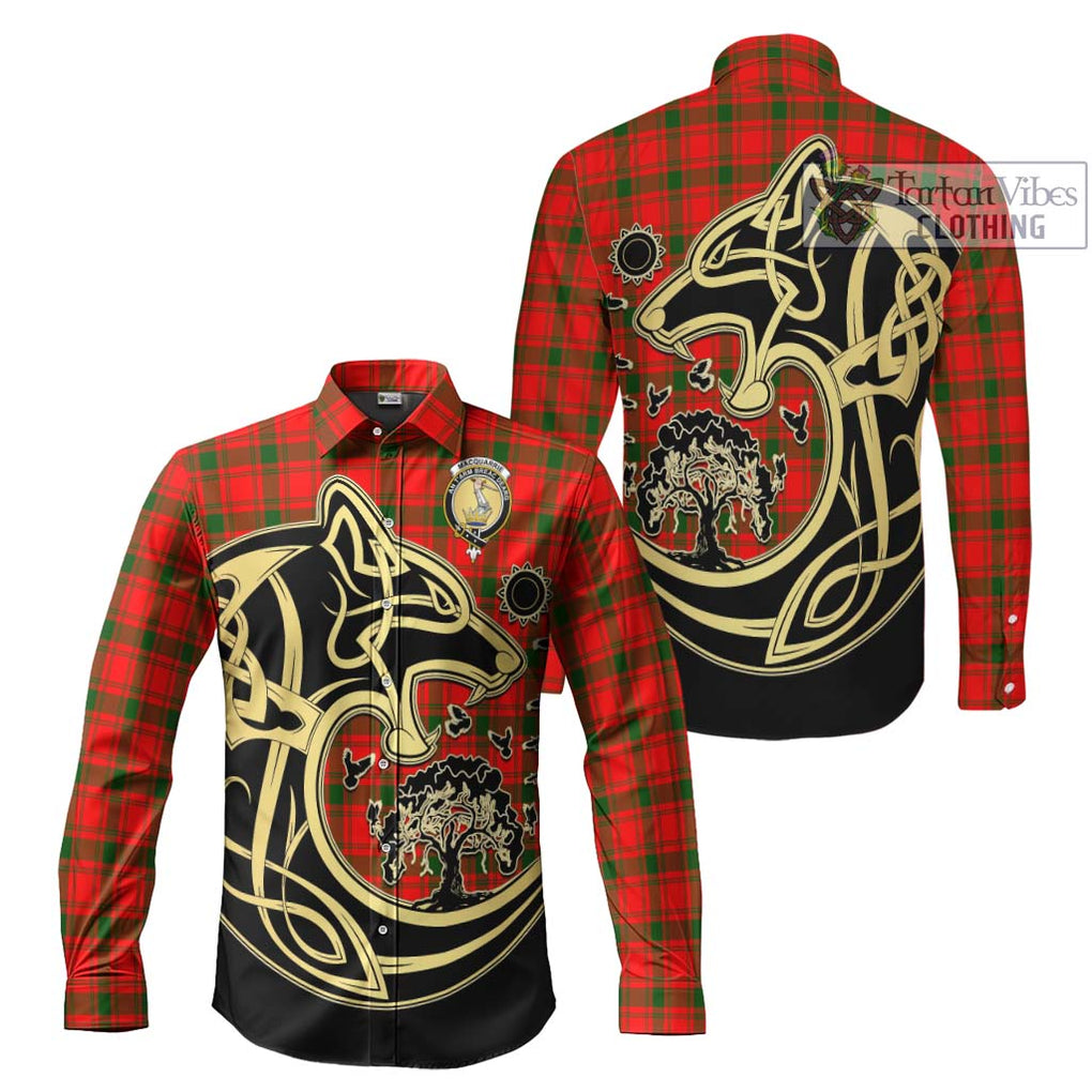 MacQuarrie Modern Tartan Long Sleeve Button Shirt with Family Crest Celtic Wolf Style Men's Shirt S - Tartan Vibes Clothing