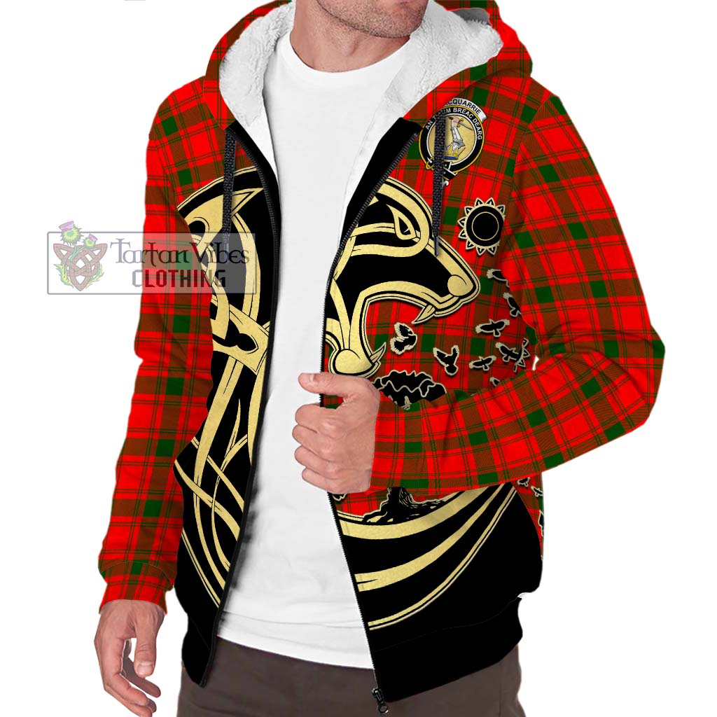 Tartan Vibes Clothing MacQuarrie Modern Tartan Sherpa Hoodie with Family Crest Celtic Wolf Style
