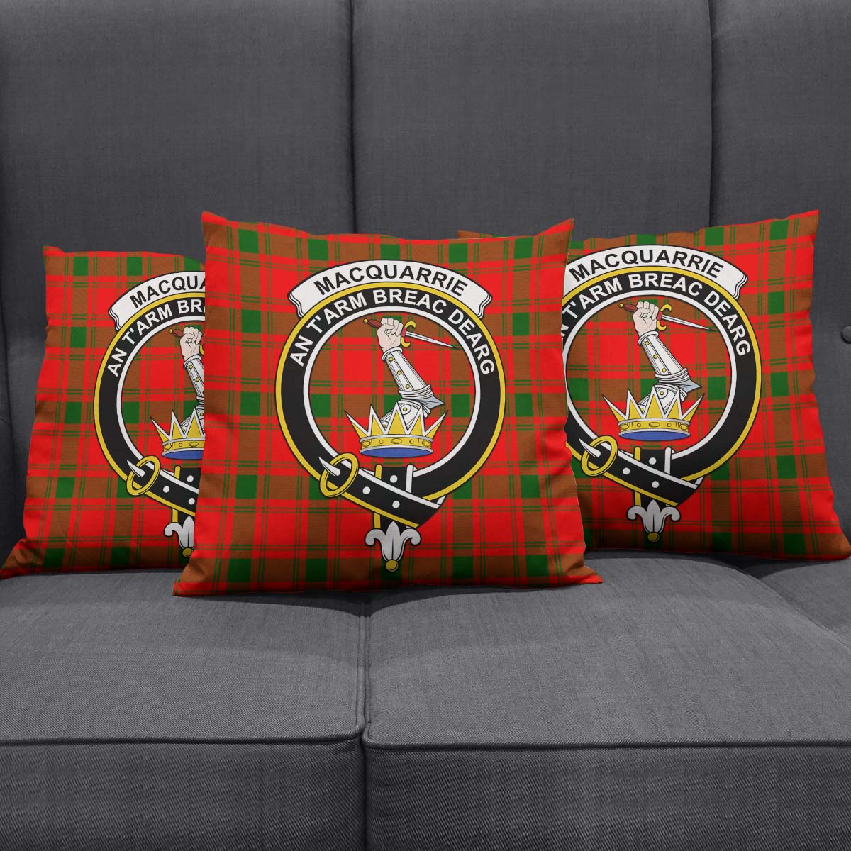 MacQuarrie Modern Tartan Pillow Cover with Family Crest Square Pillow Cover - Tartanvibesclothing