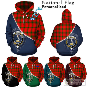 MacQuarrie Modern Tartan Hoodie with Personalised National Flag and Family Crest Half Style