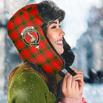 MacQuarrie Modern Tartan Winter Trapper Hat with Family Crest