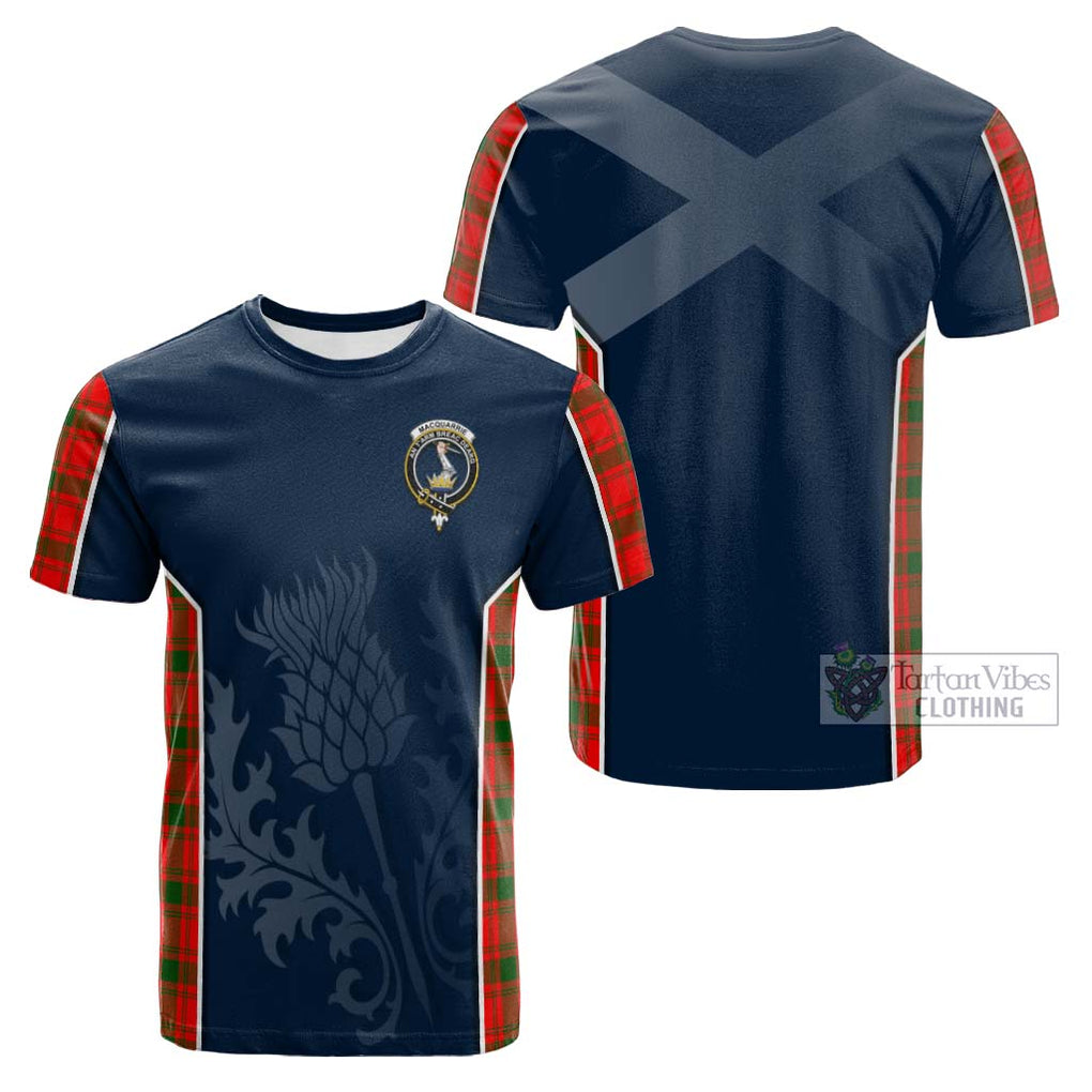 Tartan Vibes Clothing MacQuarrie Modern Tartan Cotton T-shirt with Family Crest and Scottish Thistle Vibes Sport Style