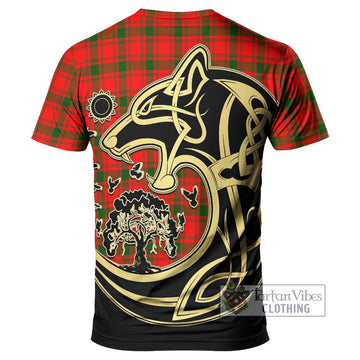 MacQuarrie Modern Tartan T-Shirt with Family Crest Celtic Wolf Style