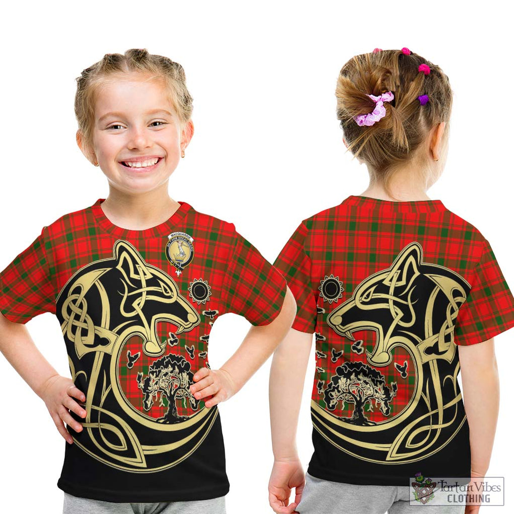 MacQuarrie Modern Tartan Kid T-Shirt with Family Crest Celtic Wolf Style - Tartan Vibes Clothing