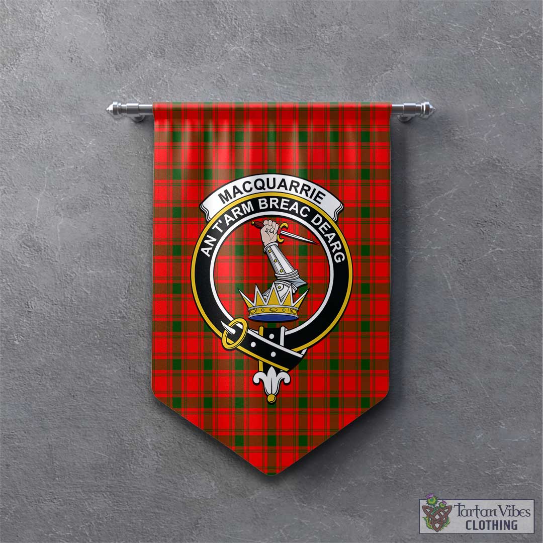 Tartan Vibes Clothing MacQuarrie Modern Tartan Gonfalon, Tartan Banner with Family Crest