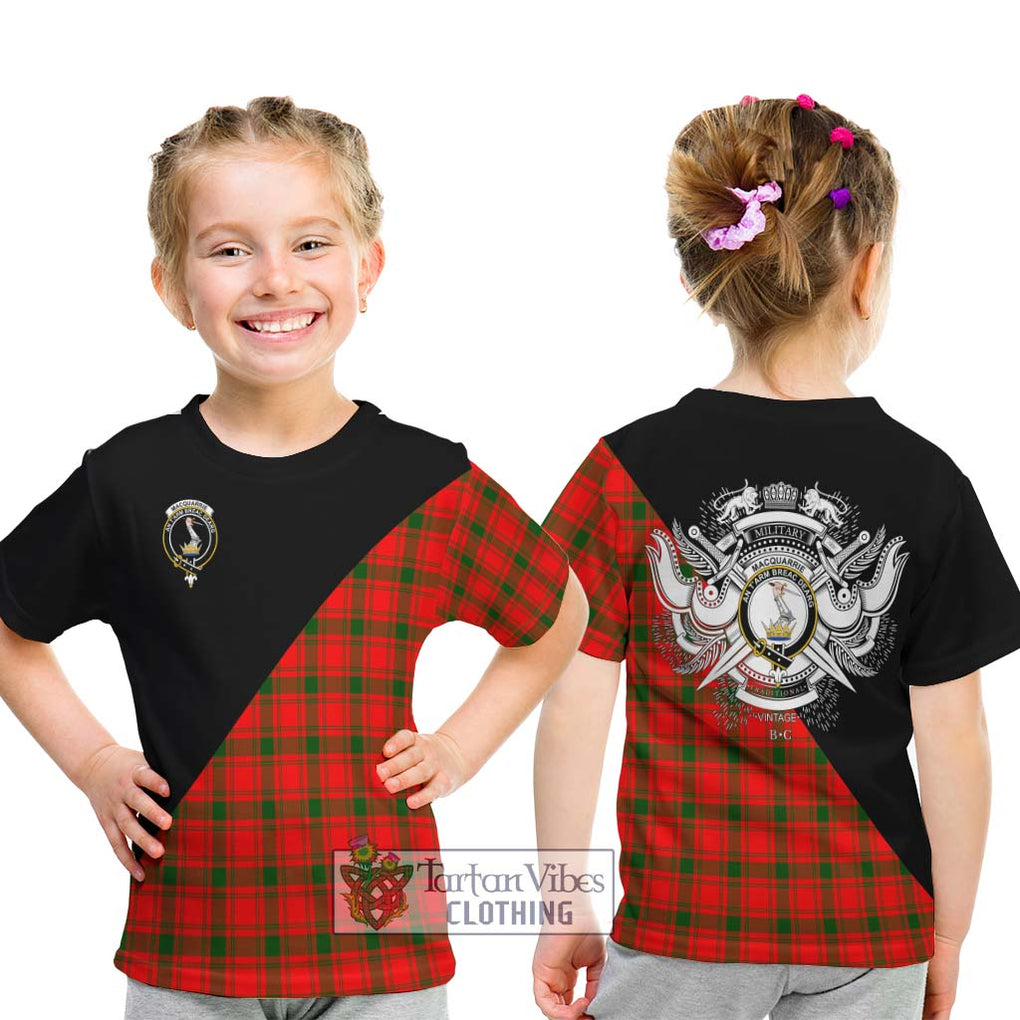 MacQuarrie Modern Tartan Kid T-Shirt with Family Crest and Military Logo Style - Tartanvibesclothing Shop