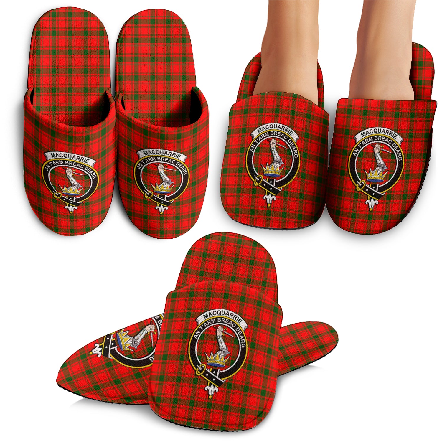 MacQuarrie Modern Tartan Home Slippers with Family Crest - Tartanvibesclothing