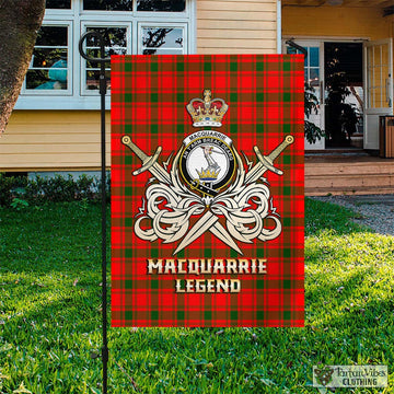 MacQuarrie Modern Tartan Flag with Clan Crest and the Golden Sword of Courageous Legacy