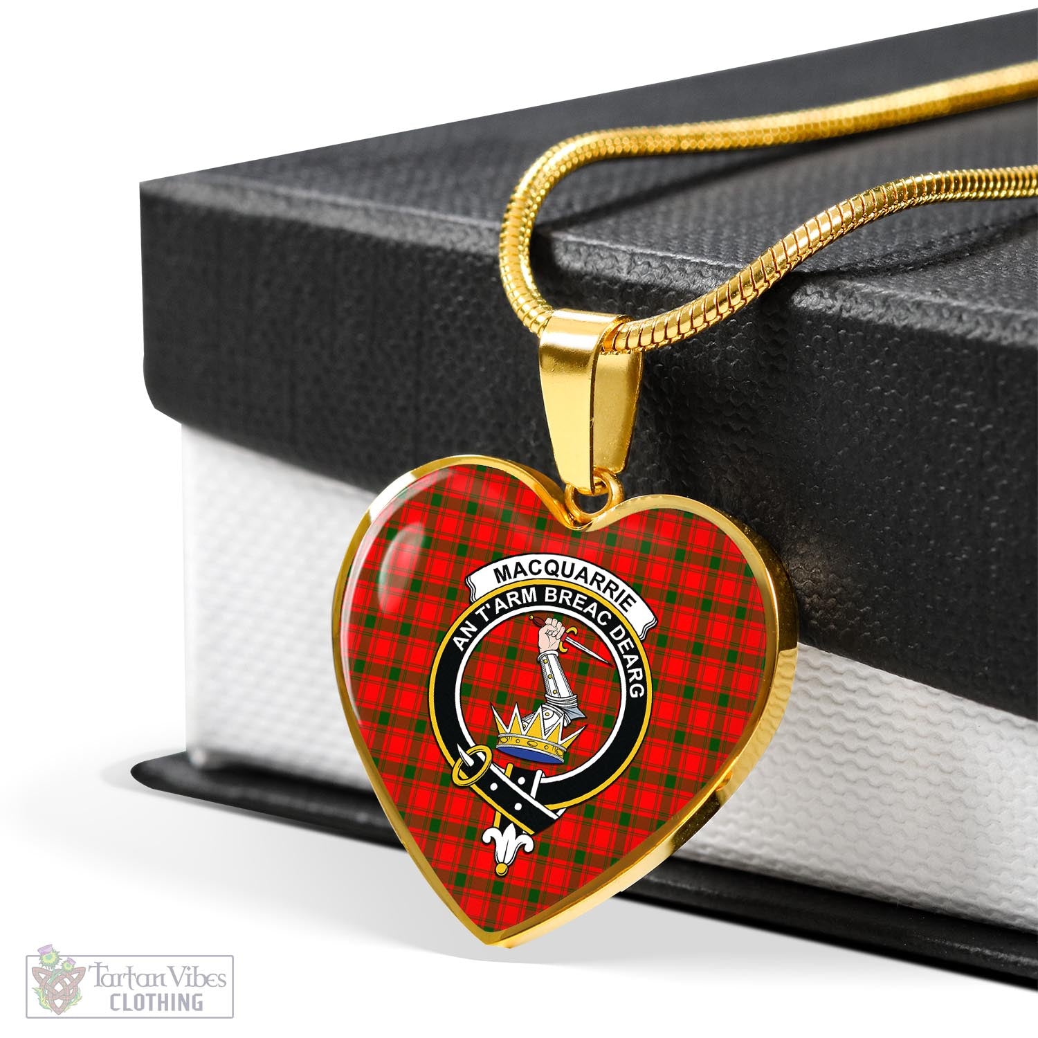 Tartan Vibes Clothing MacQuarrie Modern Tartan Heart Necklace with Family Crest