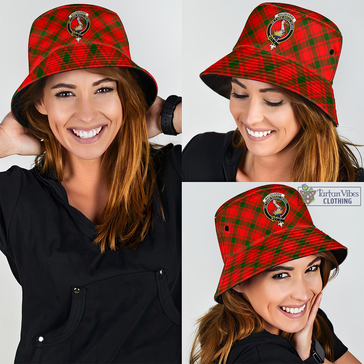 Tartan Vibes Clothing MacQuarrie Modern Tartan Bucket Hat with Family Crest