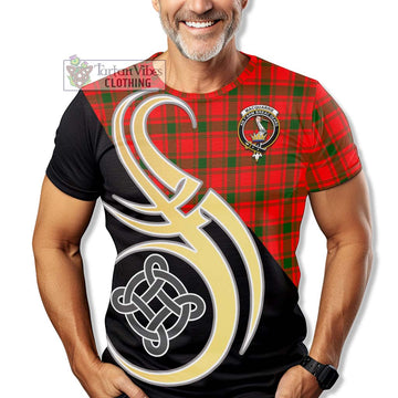 MacQuarrie Modern Tartan T-Shirt with Family Crest and Celtic Symbol Style