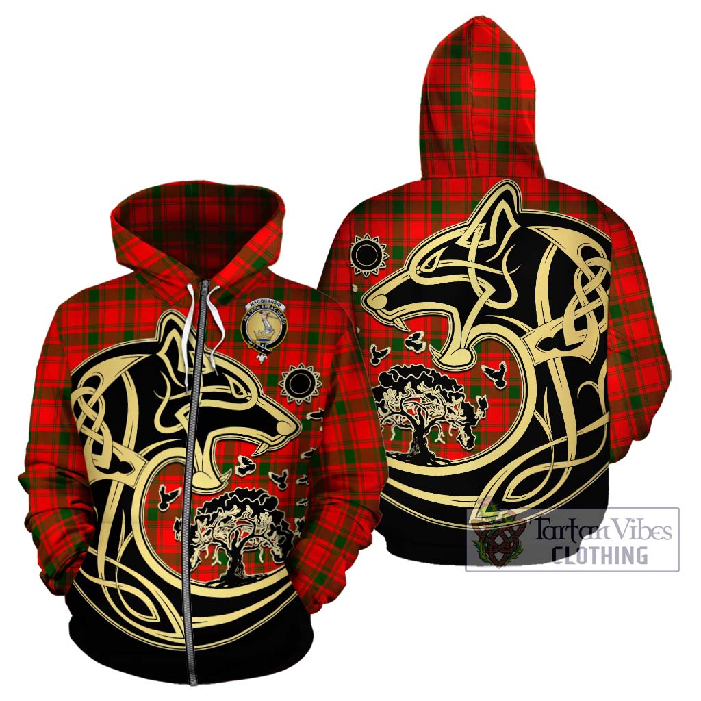 Tartan Vibes Clothing MacQuarrie Modern Tartan Hoodie with Family Crest Celtic Wolf Style