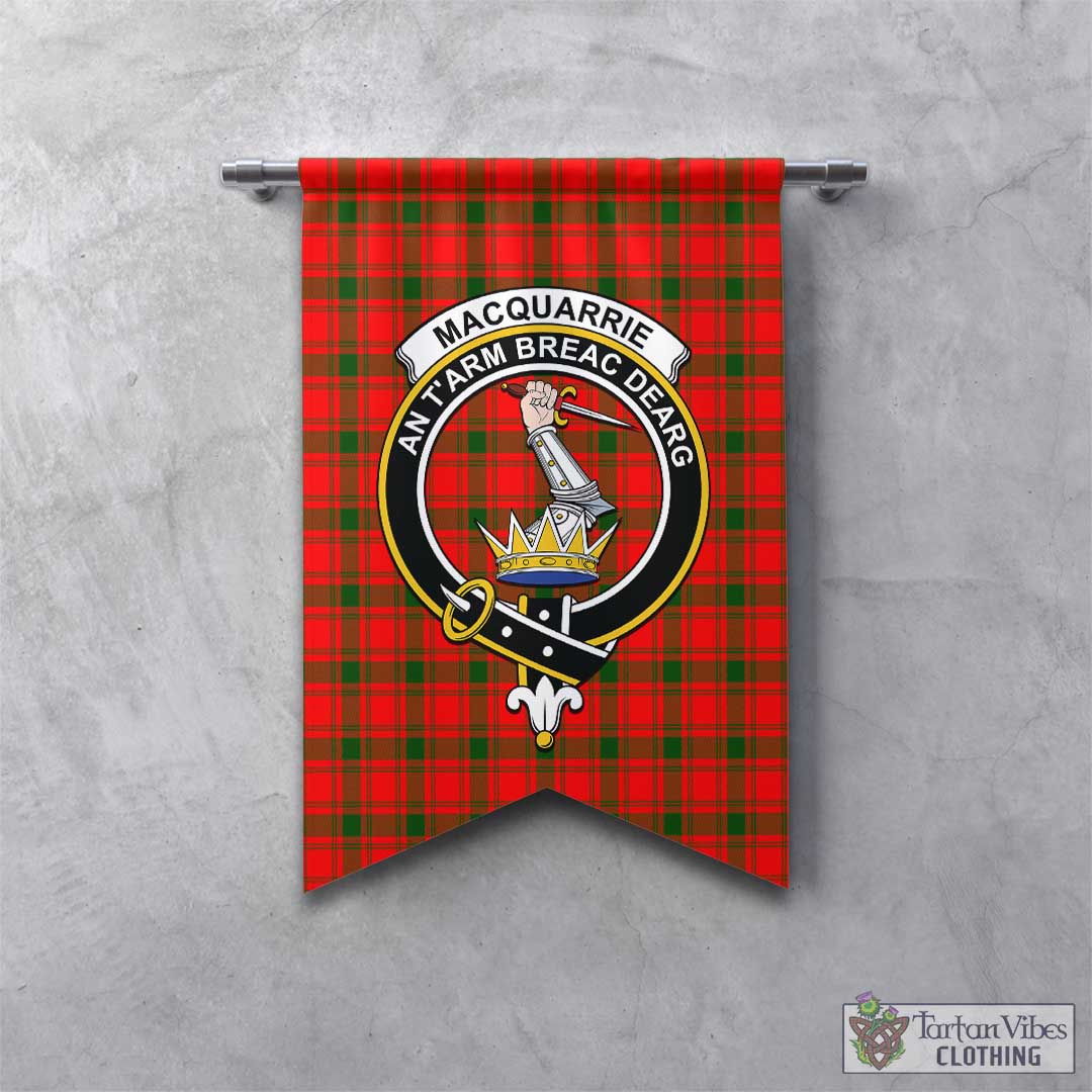 Tartan Vibes Clothing MacQuarrie Modern Tartan Gonfalon, Tartan Banner with Family Crest