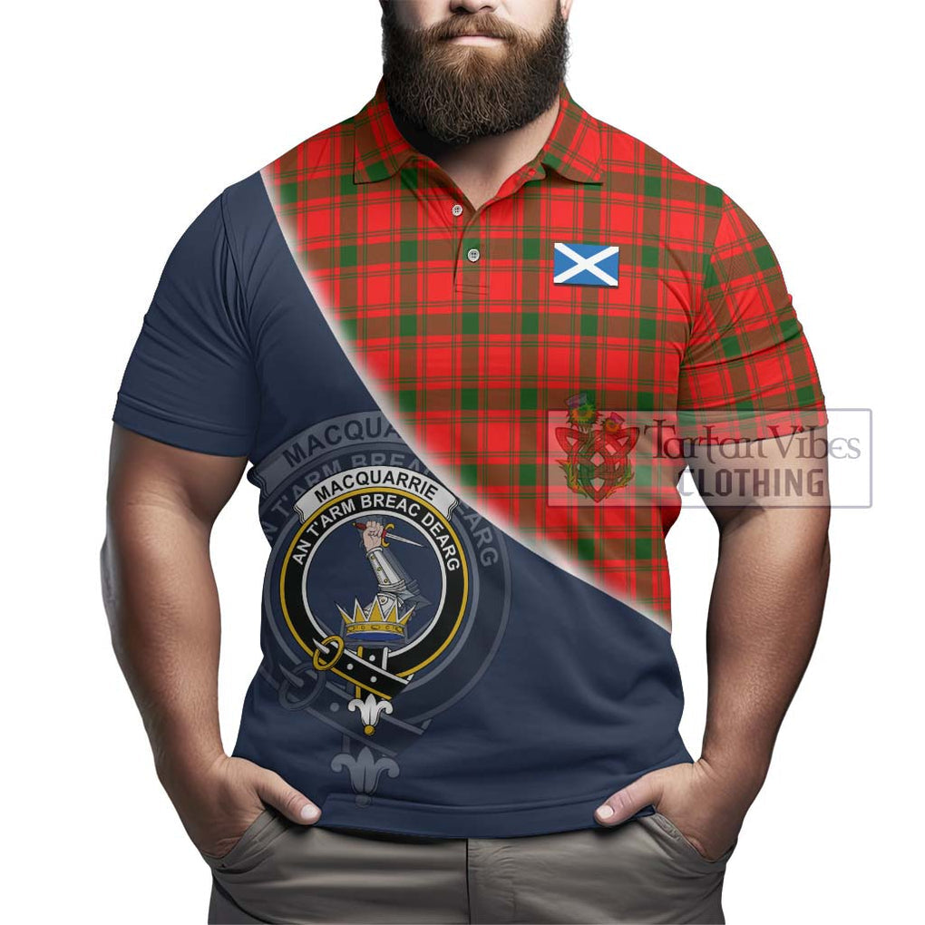 MacQuarrie Modern Tartan Polo Shirt with Personalised National Flag and Family Crest Half Style - Tartanvibesclothing Shop