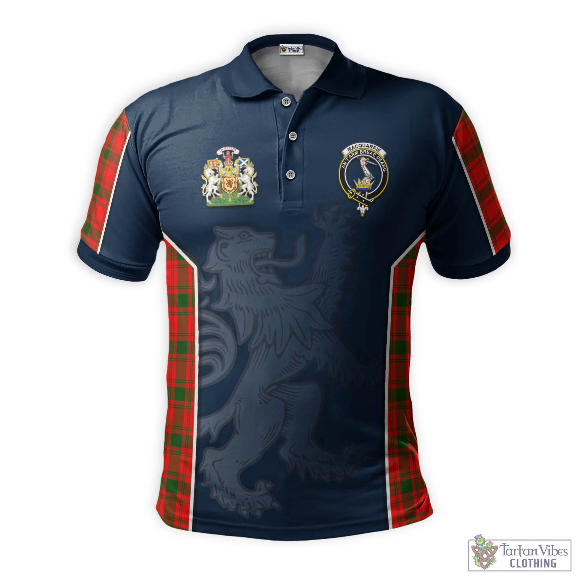 Tartan Vibes Clothing MacQuarrie Modern Tartan Men's Polo Shirt with Family Crest and Lion Rampant Vibes Sport Style